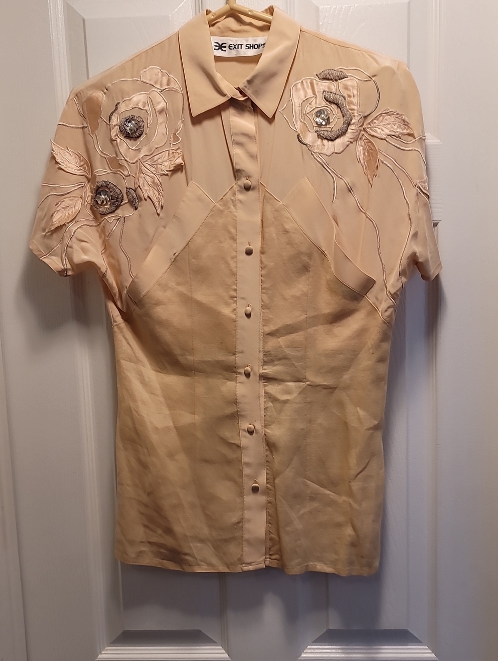 EXIT SHOP Vintage Champagne Intricate Floral Embroidery Blouse Sz Small